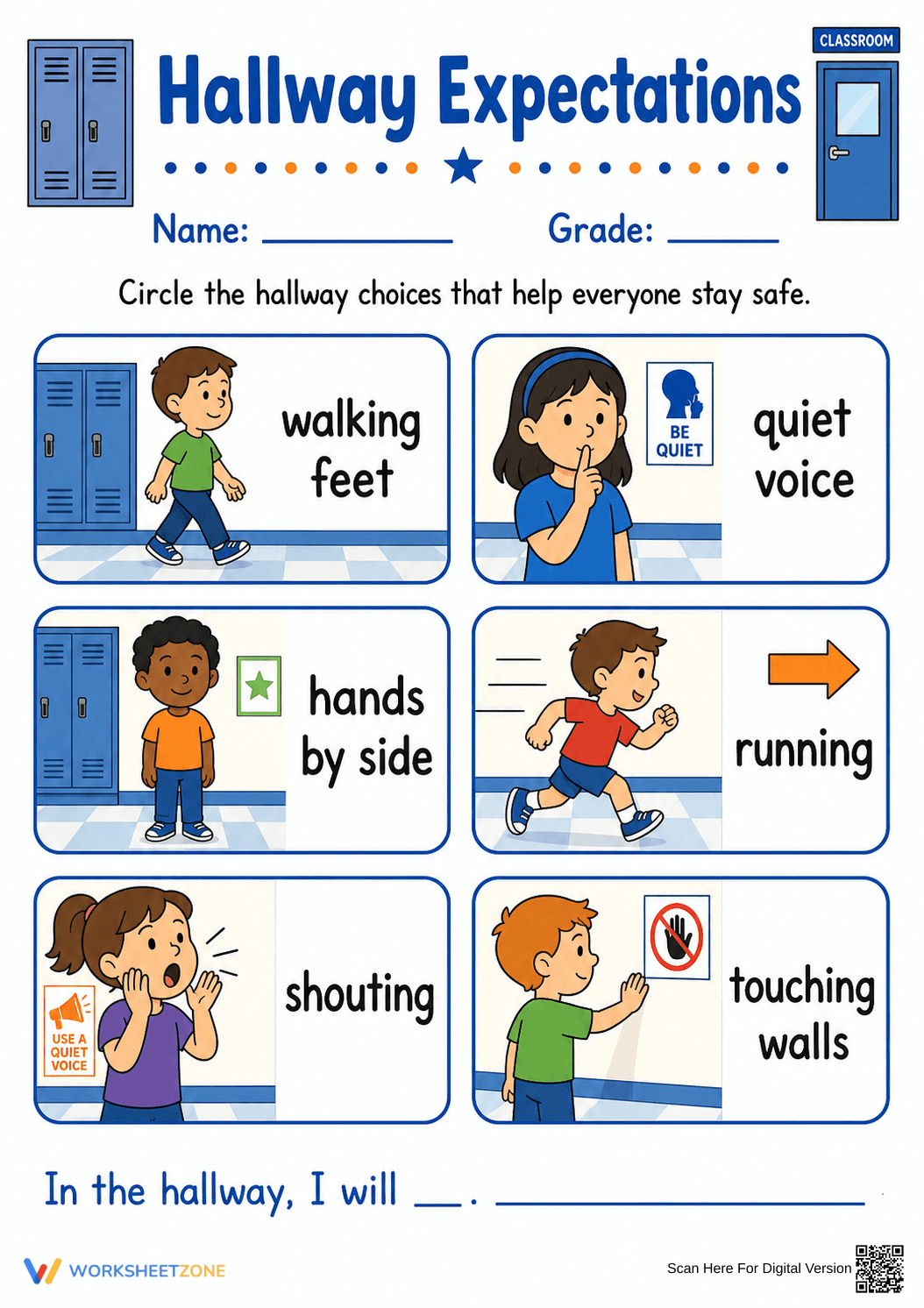 Hallway Expectations Worksheet | Grade 1 Printable - Page 1