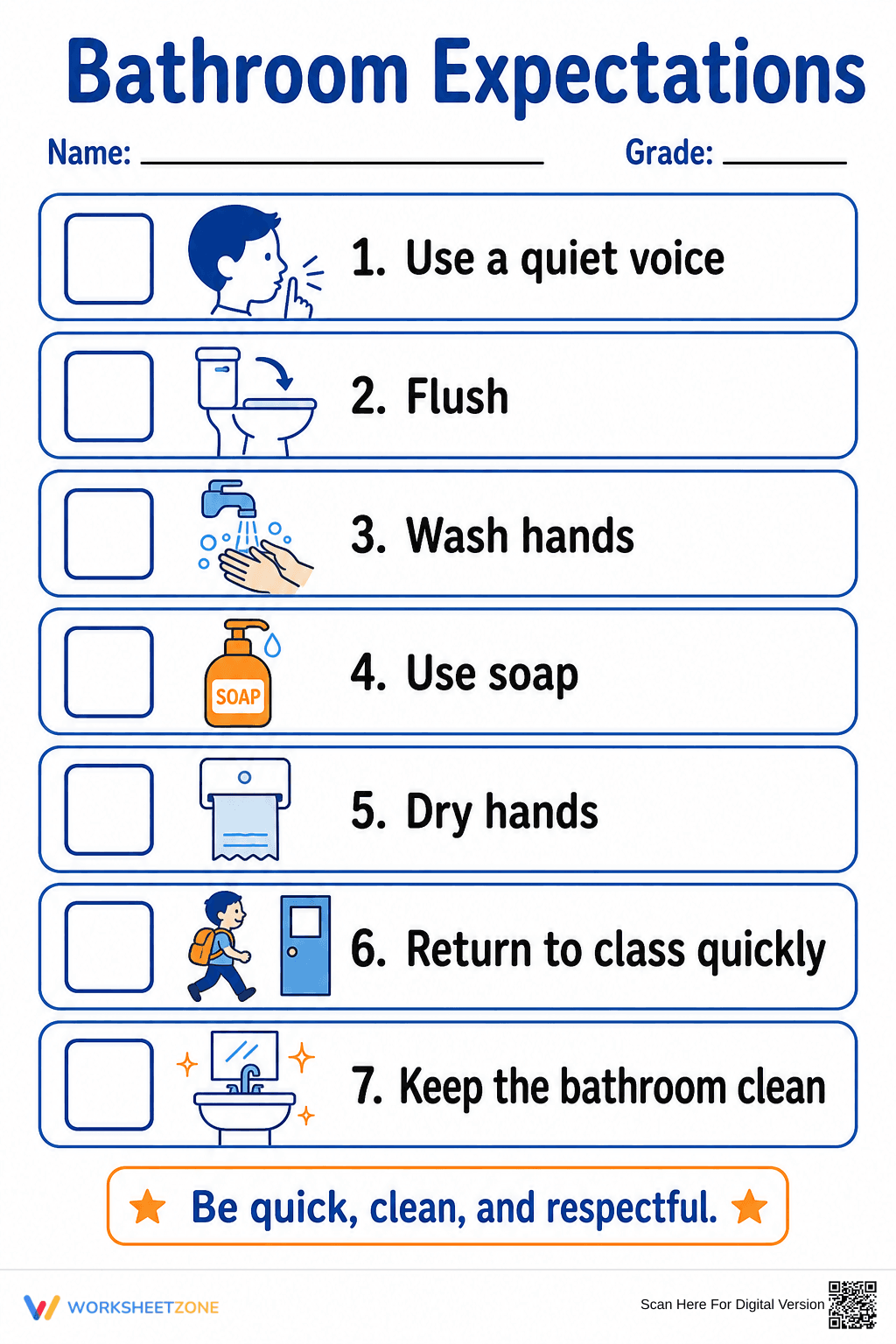 Bathroom Expectations Checklist | Grade K-3 Essential - Page 1