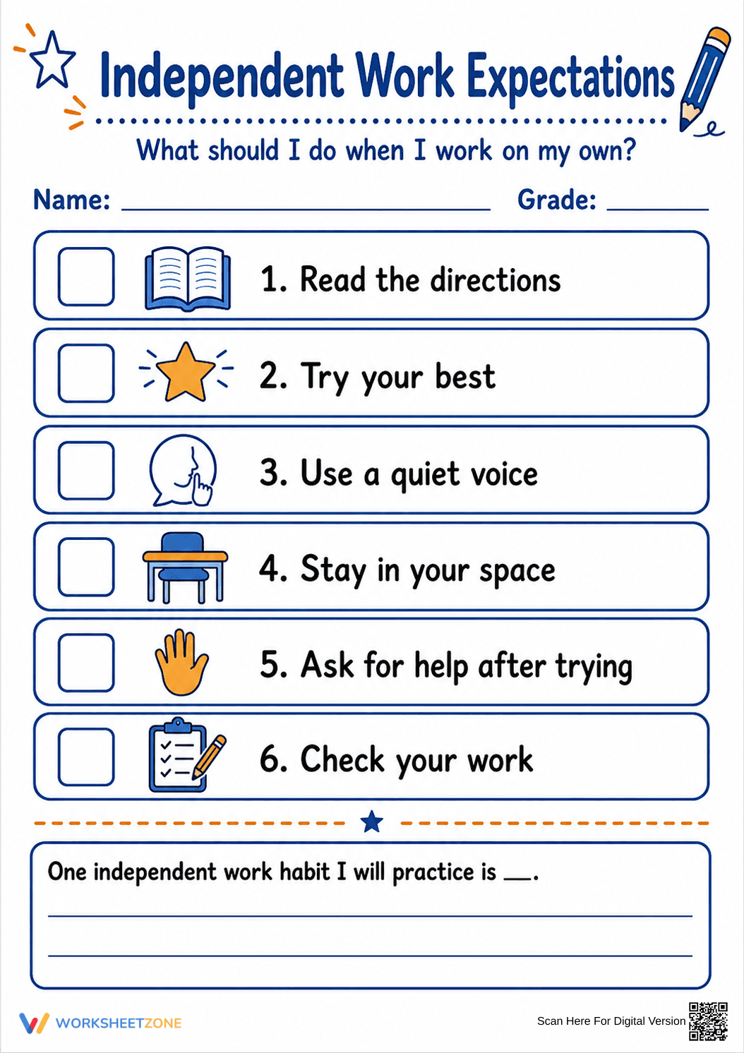 Independent Work Expectations Printable | Grade 3 Ready - Page 1