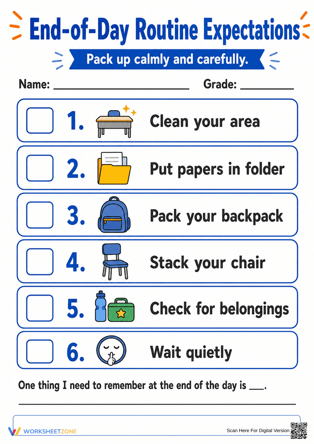 Essential End-of-Day Routine Checklist | Grades K-4 - Page 1