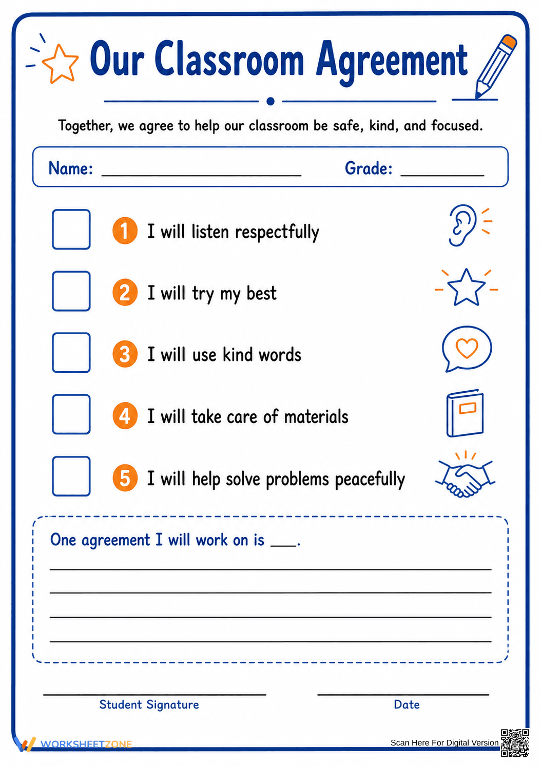 Classroom Agreement Contract | Grade 3-6 Essential - Page 1