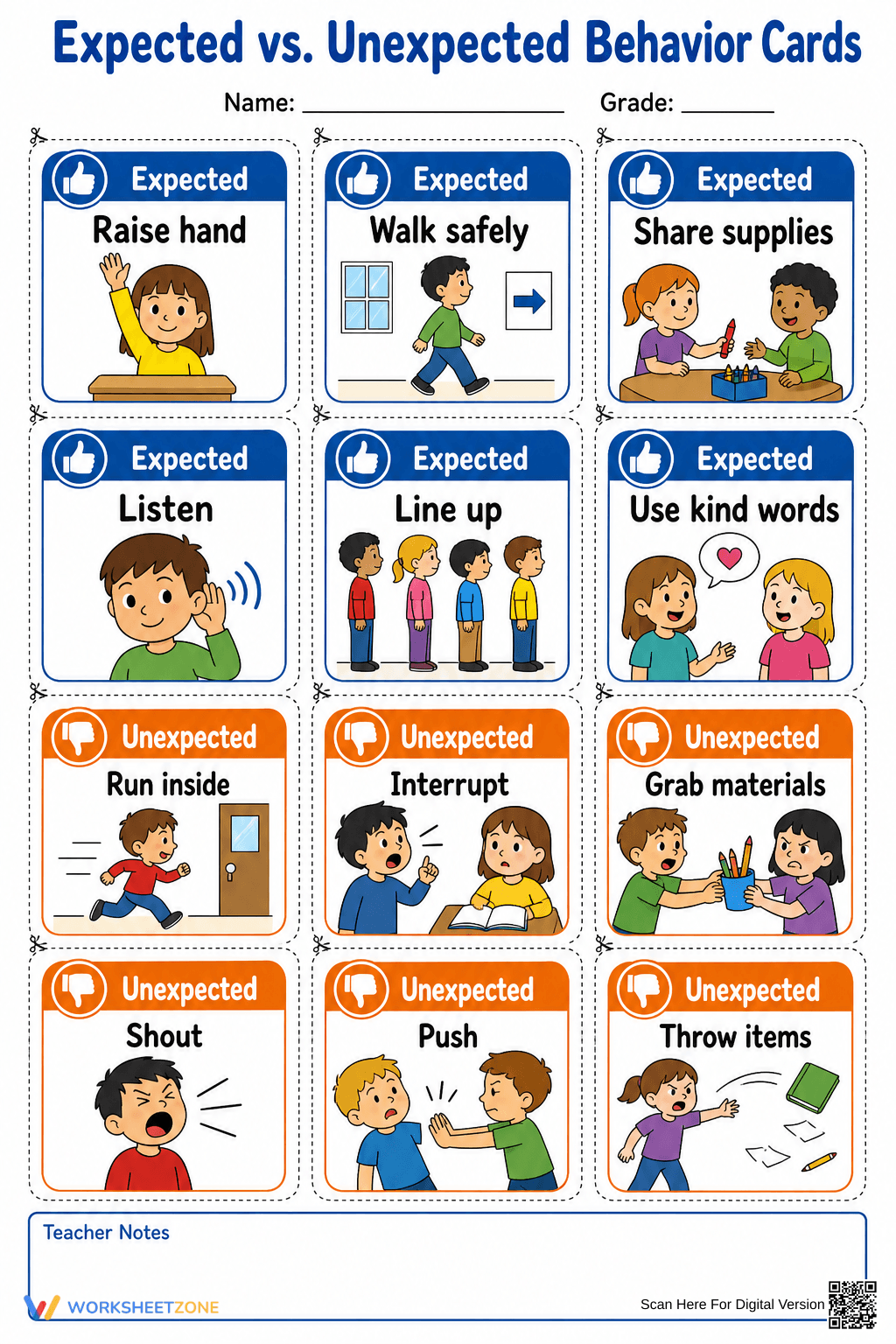 Expected Behavior Cards | Printable Grade 1 SEL - Page 1