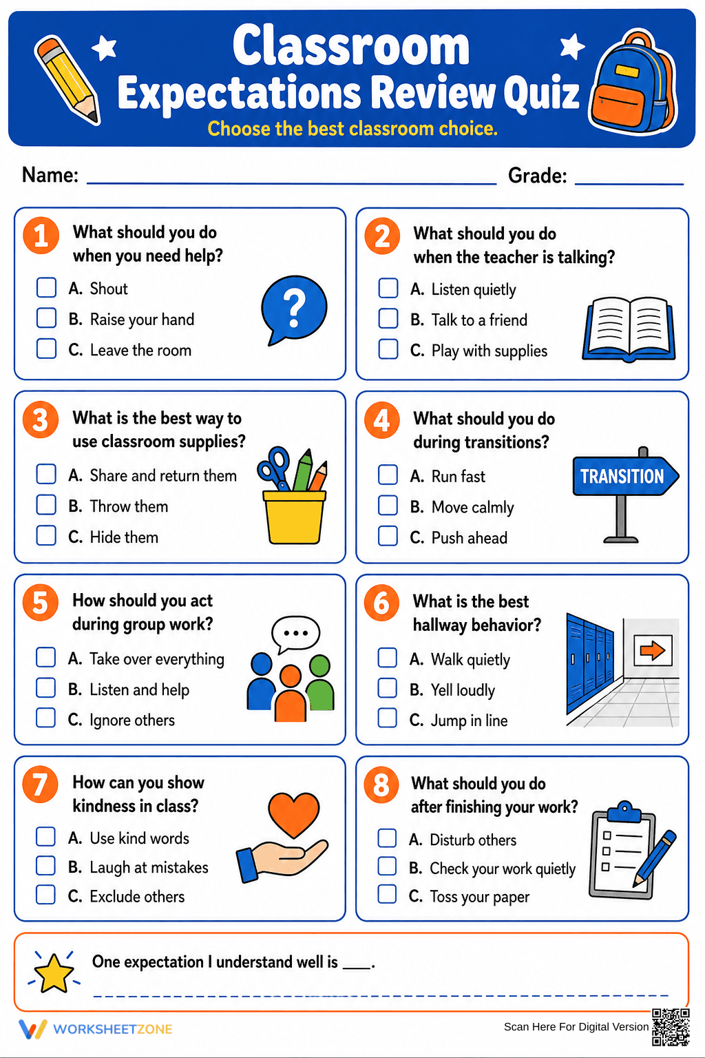 Grade 3 Classroom Rules — Printable No-Prep Worksheet - Page 1