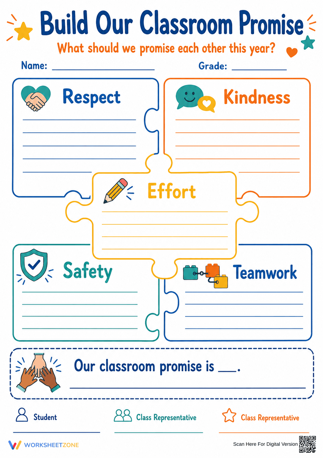 Classroom Promise Printable Worksheet | Grade 3 - Page 1