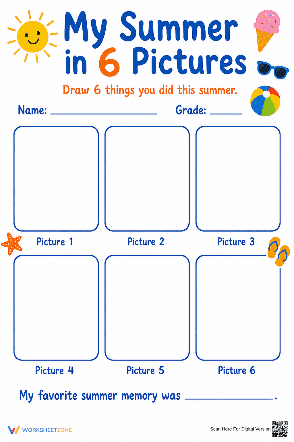 Grade 1 Summer Memory — Printable No-Prep Worksheet - Page 1