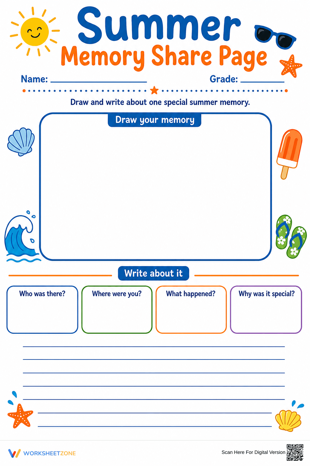 Summer Memory Share Page | Grade 3-6 Essential - Page 1