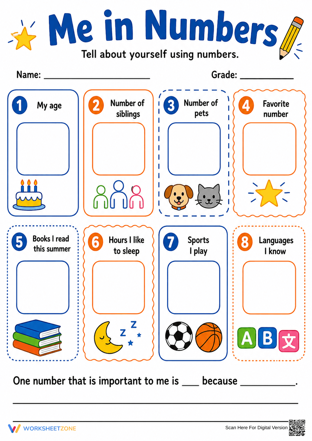 Printable Me in Numbers Worksheet | Grade 3 Icebreaker - Page 1