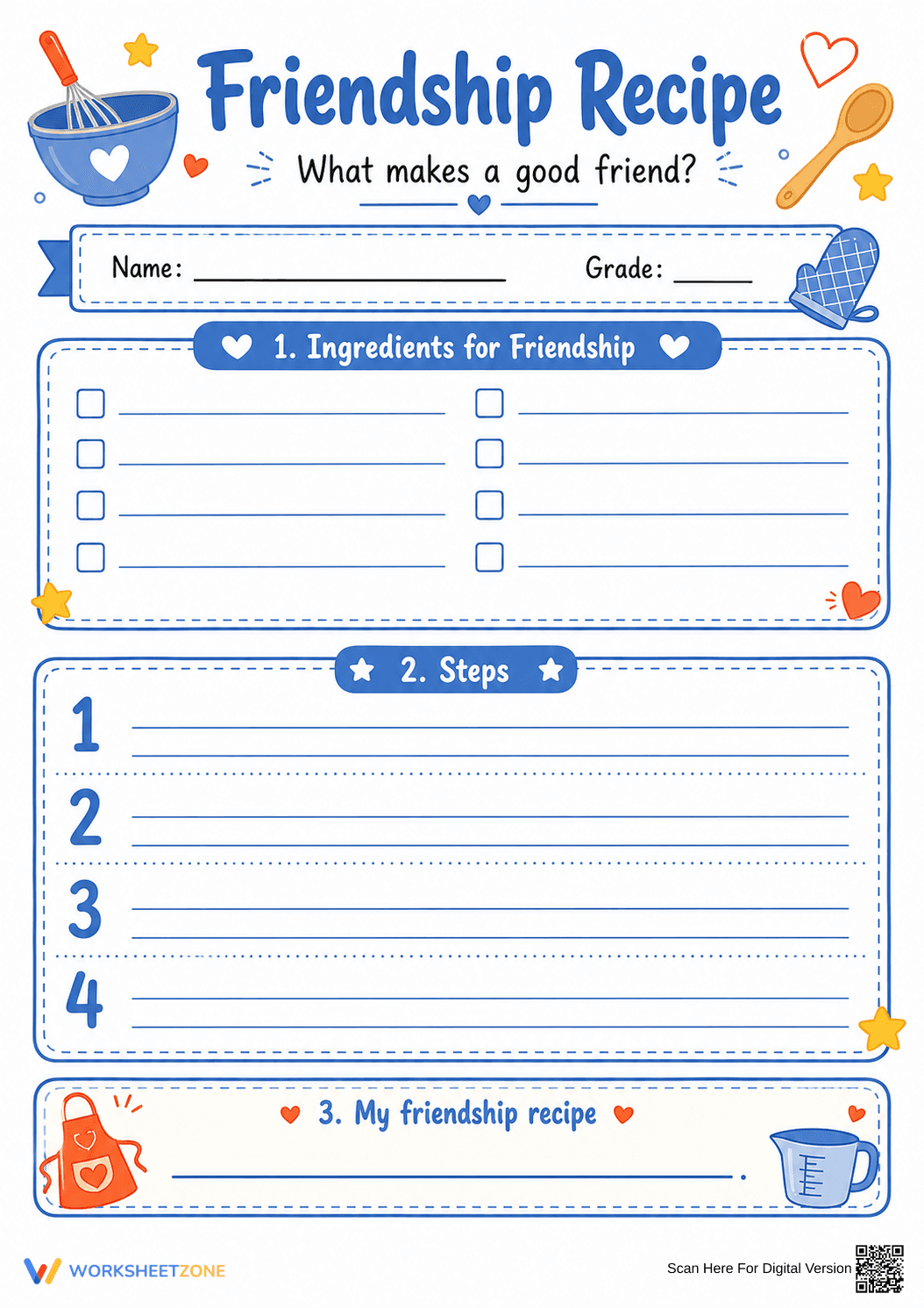 Friendship Recipe Worksheet | Grade 3 Printable - Page 1