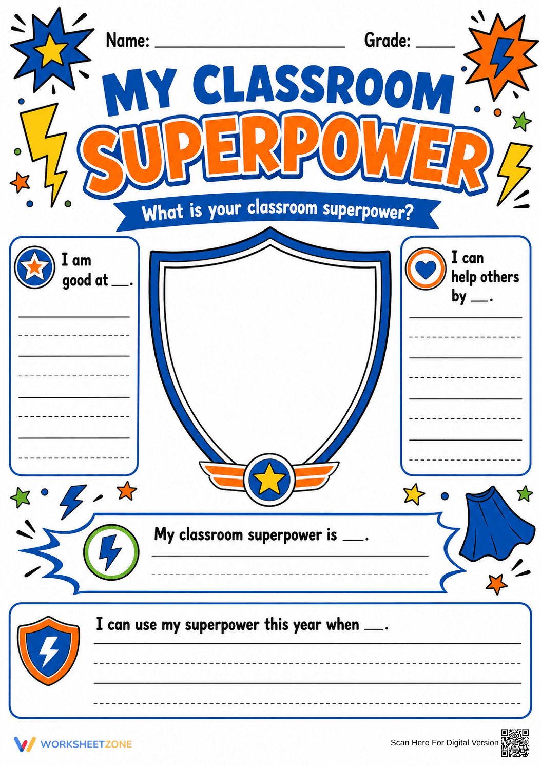 Essential My Classroom Superpower Worksheet | Grade 1 - Page 1