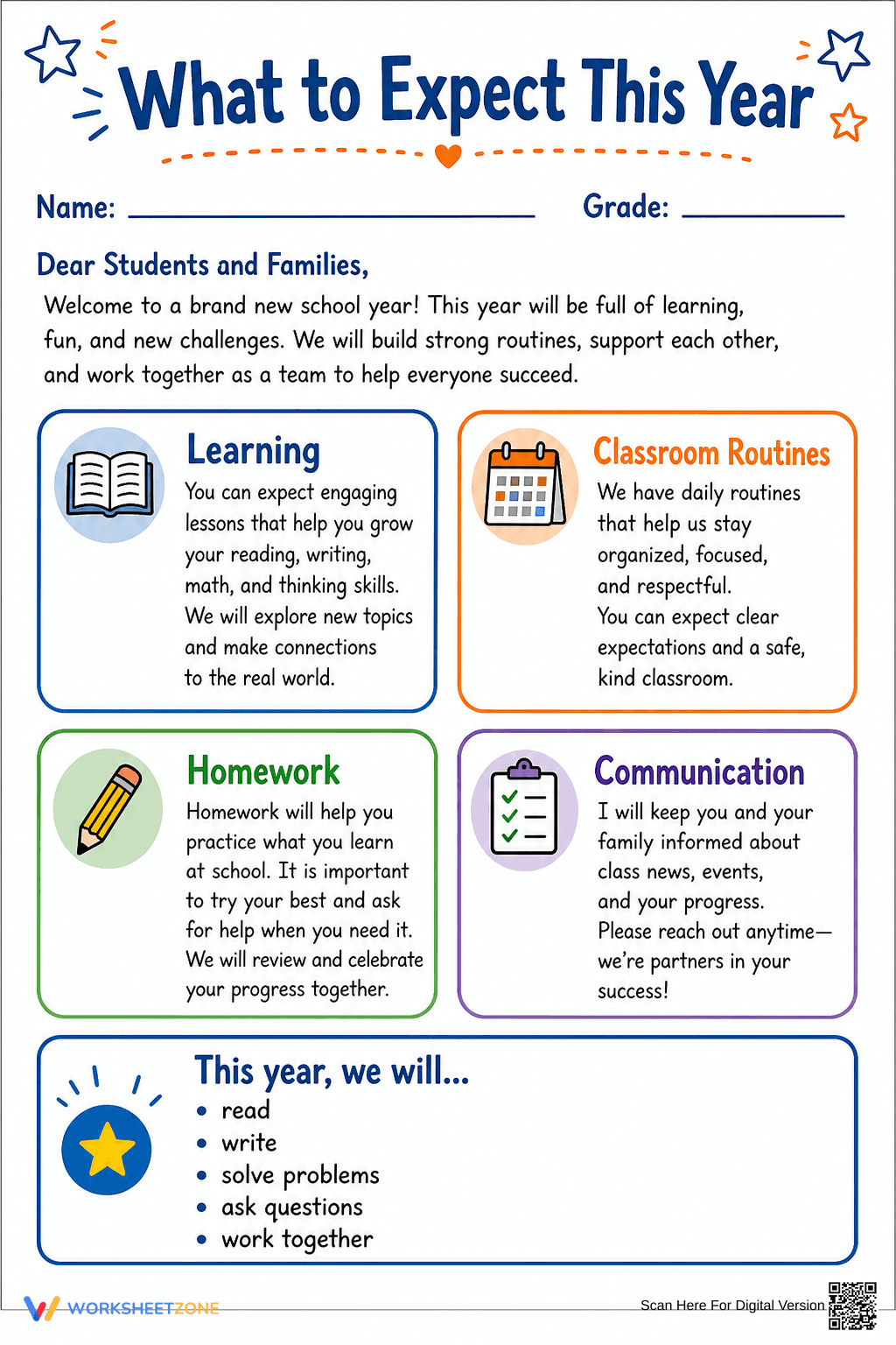 Printable Welcome Letter for Grade 3-6 Classrooms - Page 1
