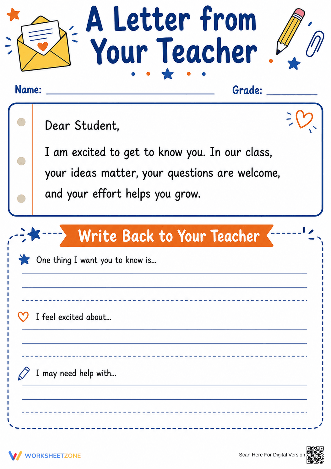 Teacher Letter & Student Response | Grade 3 Essential - Page 1