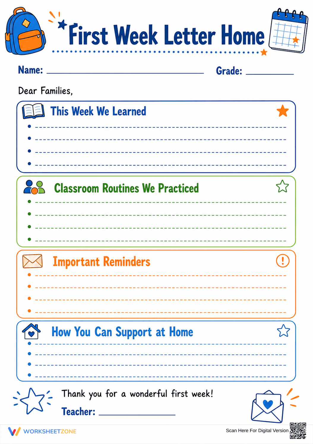 Grade 2 Weekly Reflection — Printable No-Prep Worksheet - Page 1