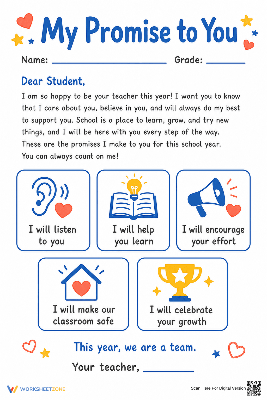 My Promise to You Letter | Grade 3 Essential Printable - Page 1