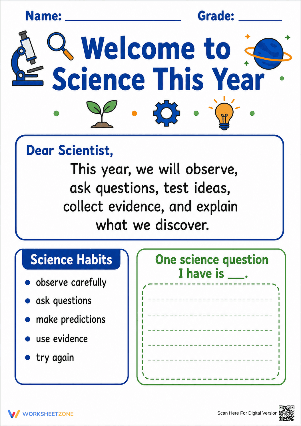 Grade 4 Science Welcome Letter — Printable No-Prep Worksheet - Page 1