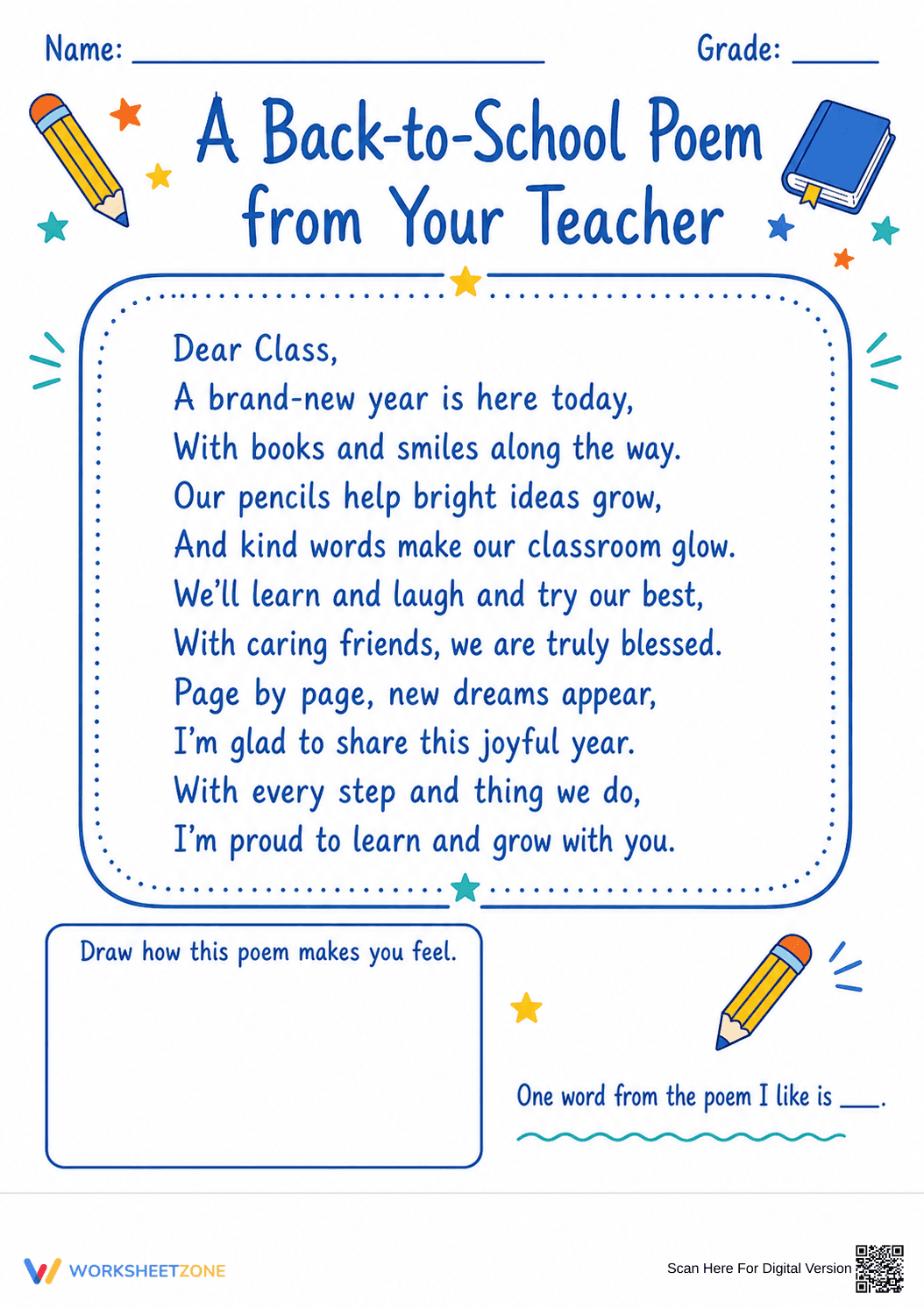 Printable Back-to-School Poem | Grade 1 ELA - Page 1