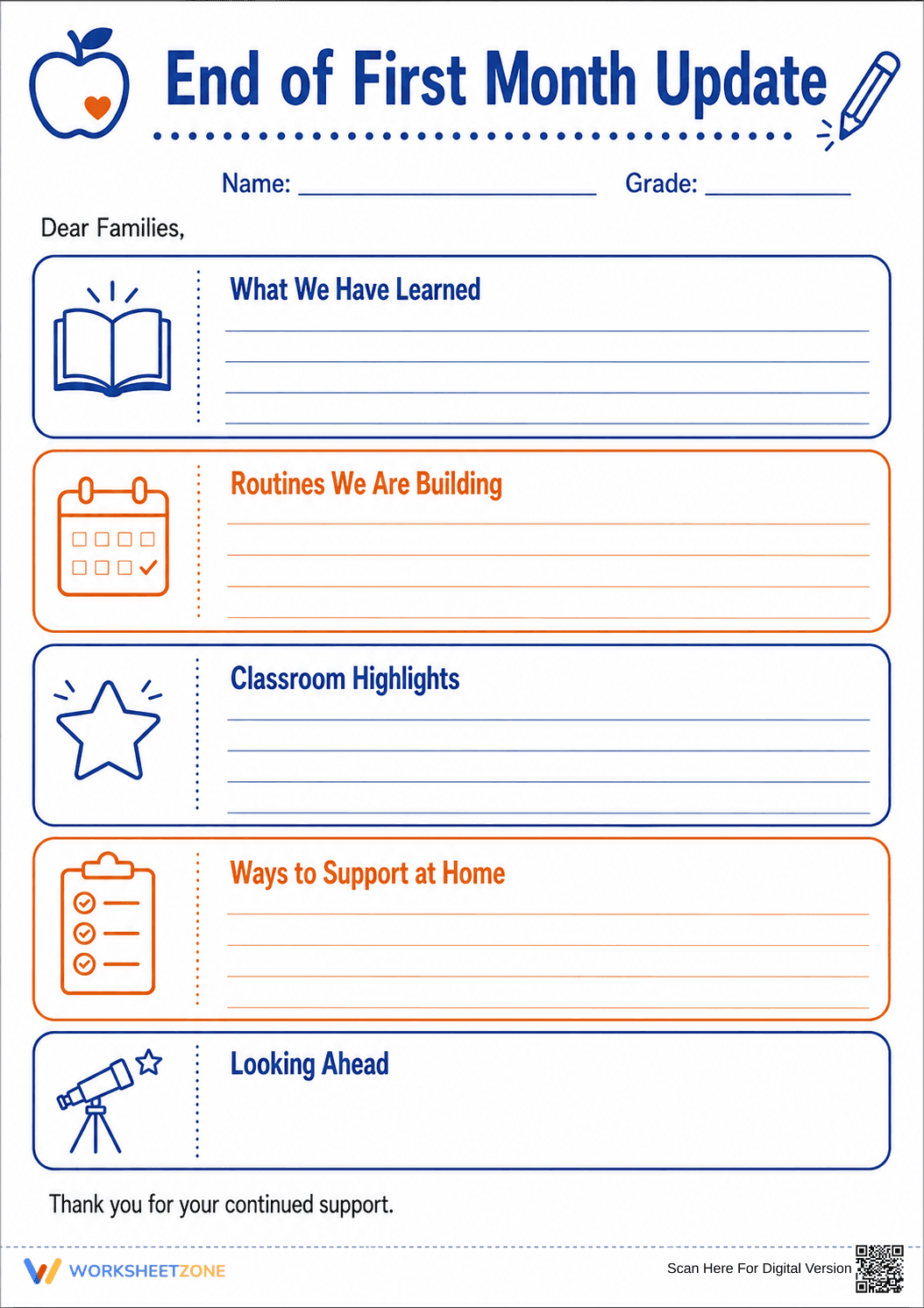 Printable Teacher Letter: End of First Month Update - Page 1