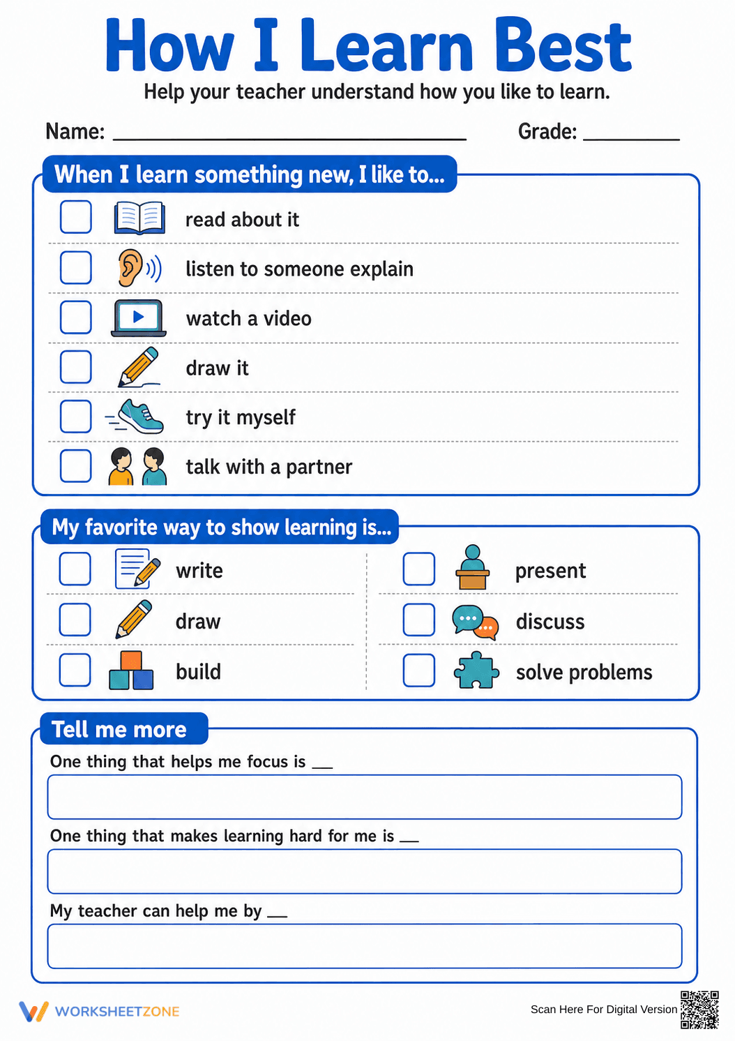 Grade 4 Learning Styles — Printable No-Prep Worksheet - Page 1