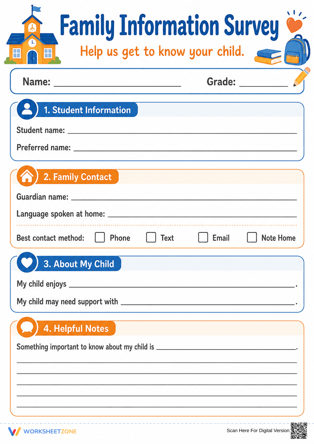 Family Information Survey | Essential Grade K-5 Printable - Page 1