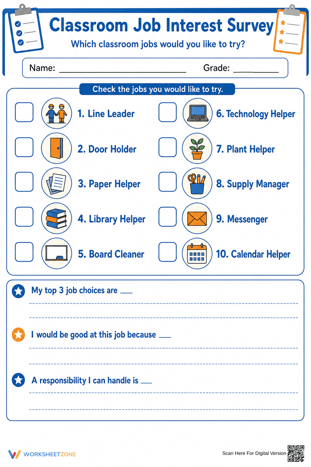 Grade 3 Classroom Jobs — Printable No-Prep Worksheet - Page 1