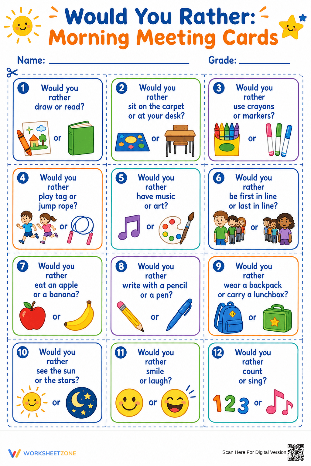 Essential Morning Meeting Would You Rather Cards | K-4 - Page 1