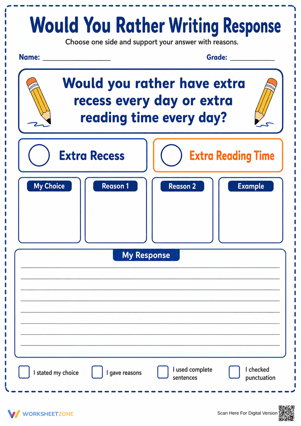 Grade 3 Opinion Writing — Printable No-Prep Worksheet - Page 1