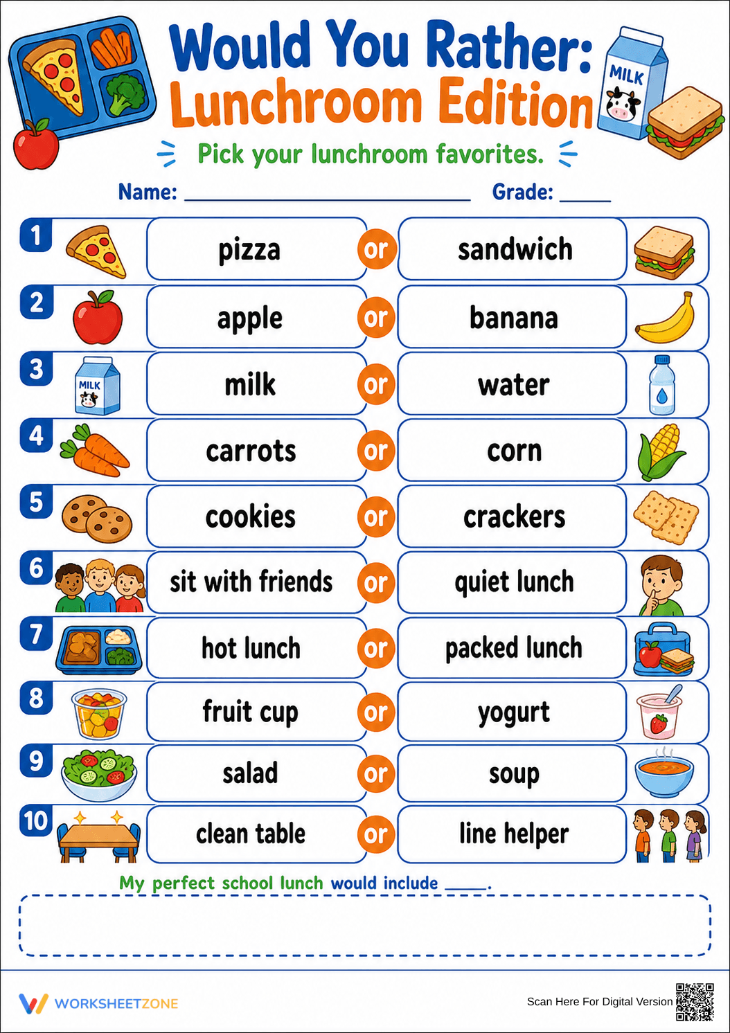 Grade 1 Would You Rather — Printable No-Prep Worksheet - Page 1