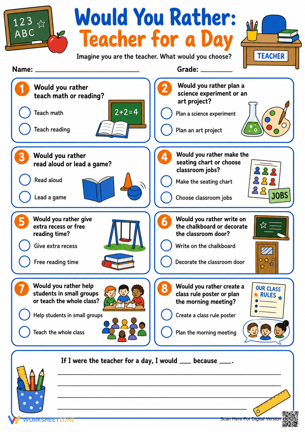 "Teacher for a Day" Worksheet | Grade 4 Essential - Page 1