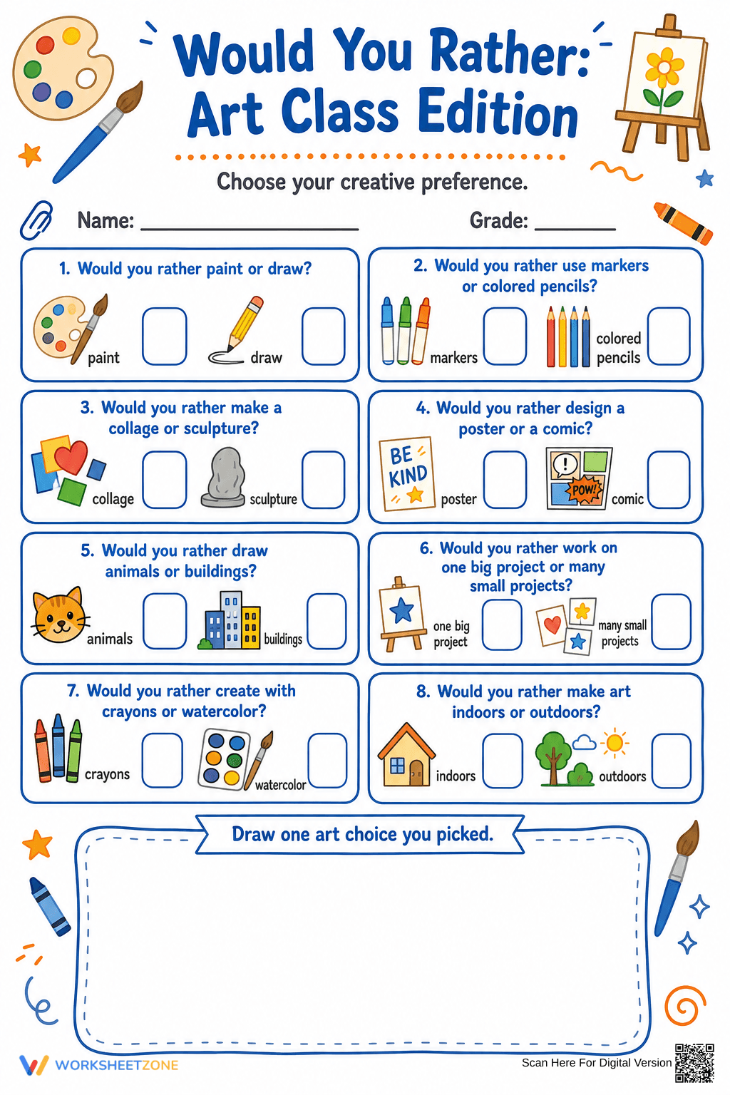 Art Class Would You Rather | Essential Grade 3-5 Worksheet - Page 1
