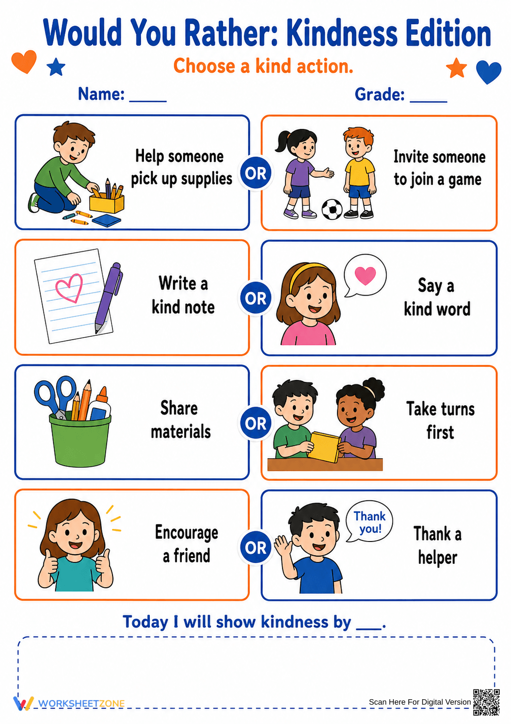 Kindness Would You Rather Worksheet | Grade 3 Essential - Page 1
