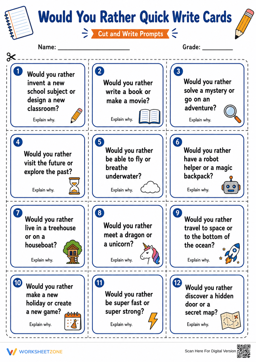 Essential Would You Rather Quick Write Cards | Grades 3-6 - Page 1