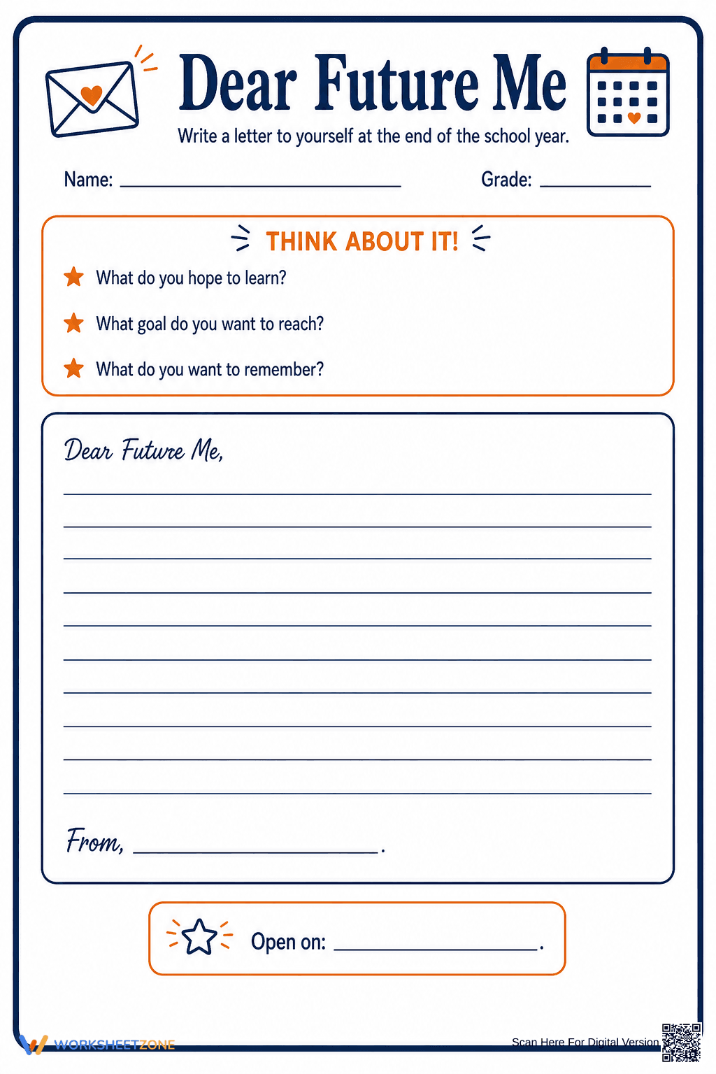 Grade 5 Future Me Letter — Printable No-Prep Worksheet - Page 1