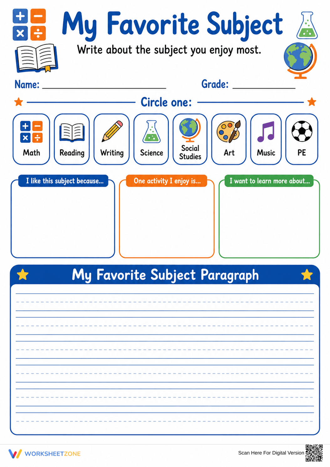 My Favorite Subject Writing Worksheet | Grade 3 Essential - Page 1