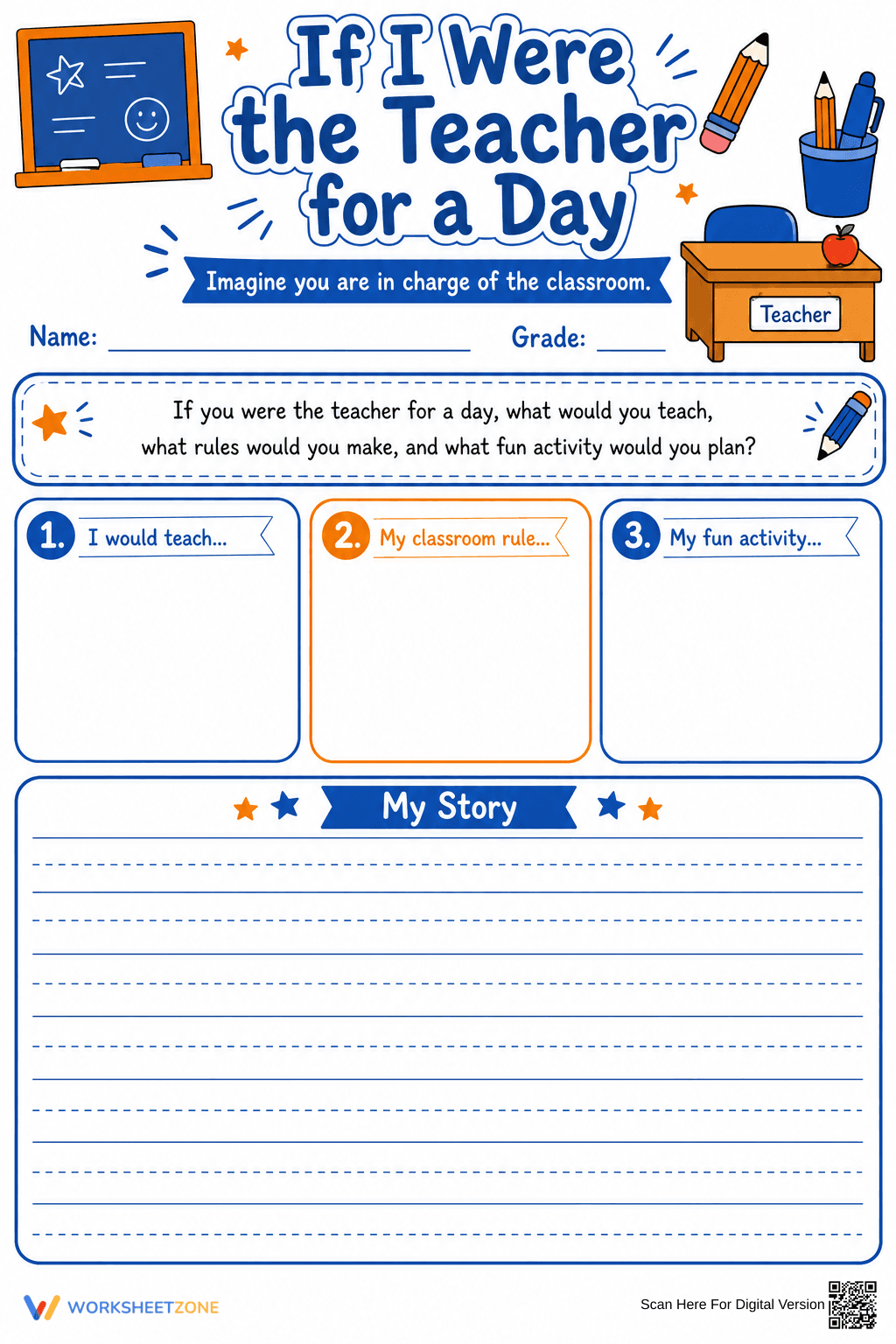 Printable Teacher for a Day Writing Worksheet | Grades 3-5 - Page 1