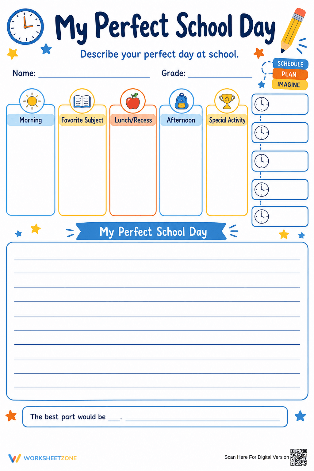 Grade 3 Perfect School Day — Printable No-Prep Worksheet - Page 1
