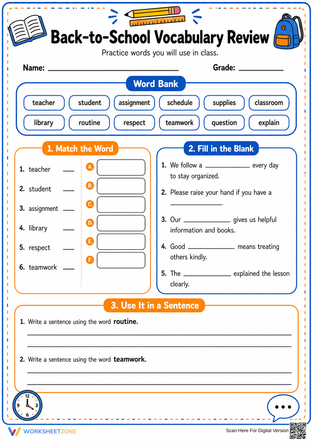 Back-to-School Vocabulary Review | Essential Grade 3-5 - Page 1