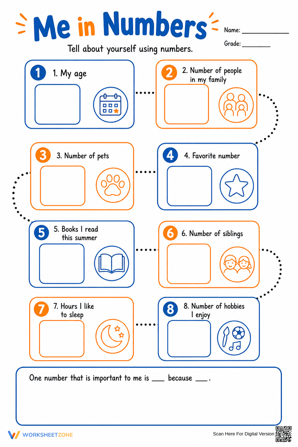 Me in Numbers Worksheet | Grade 2-5 Essential - Page 1
