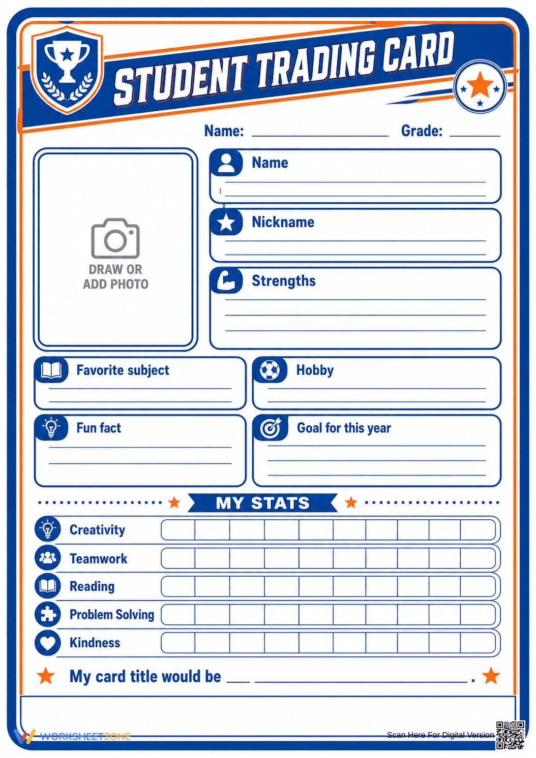 Student Trading Card Worksheet | Grade 5 Essential - Page 1