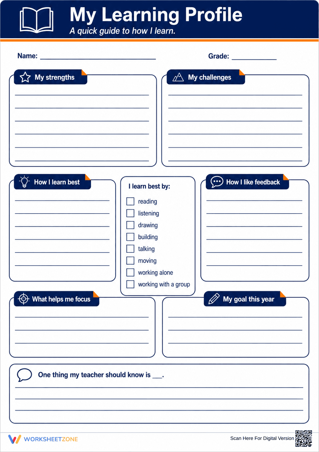 Essential My Learning Profile Worksheet | Grade 5 Ready - Page 1