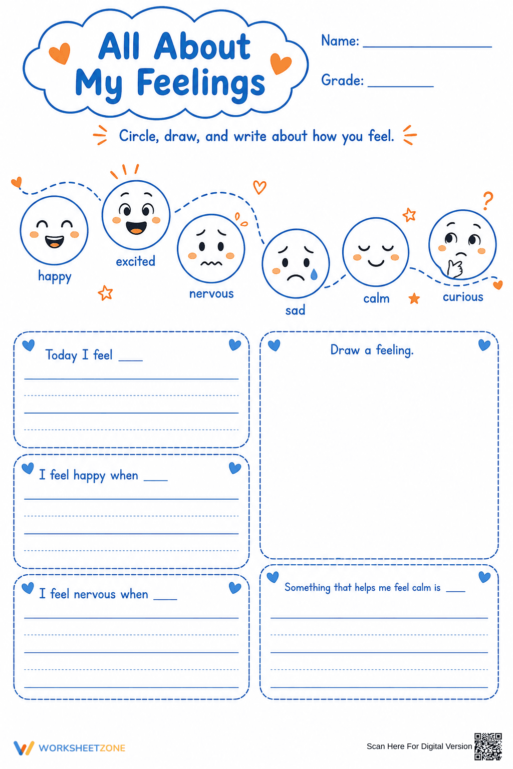 All About My Feelings Worksheet | Essential Grade K-3 SEL - Page 1