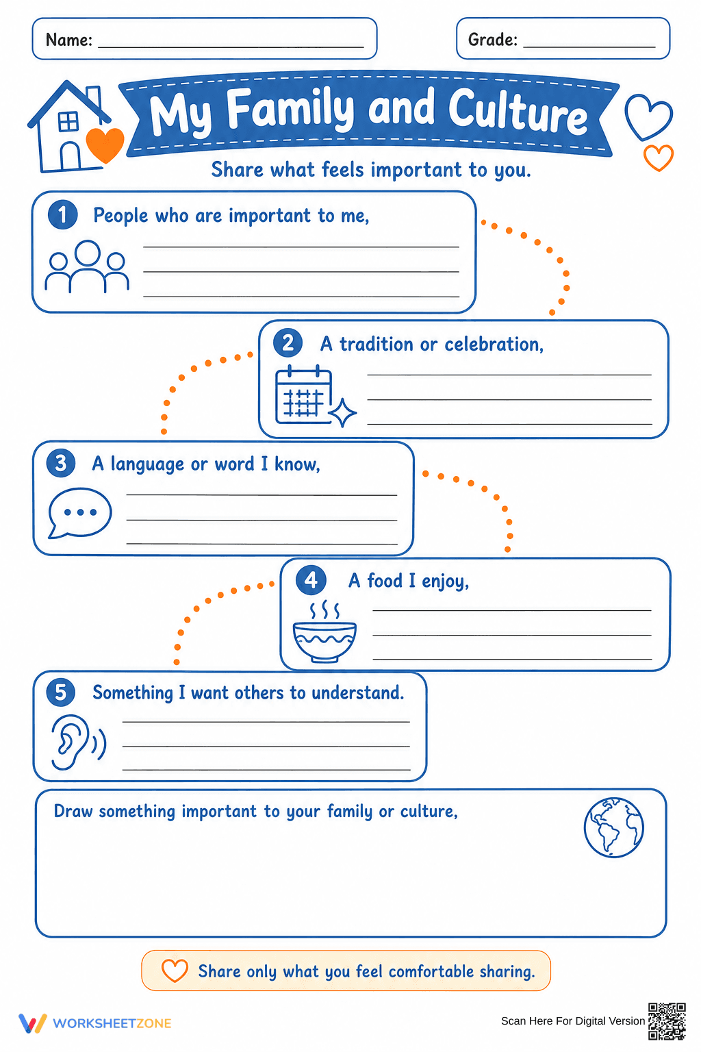 My Family and Culture Worksheet | Grade 4 Essential - Page 1