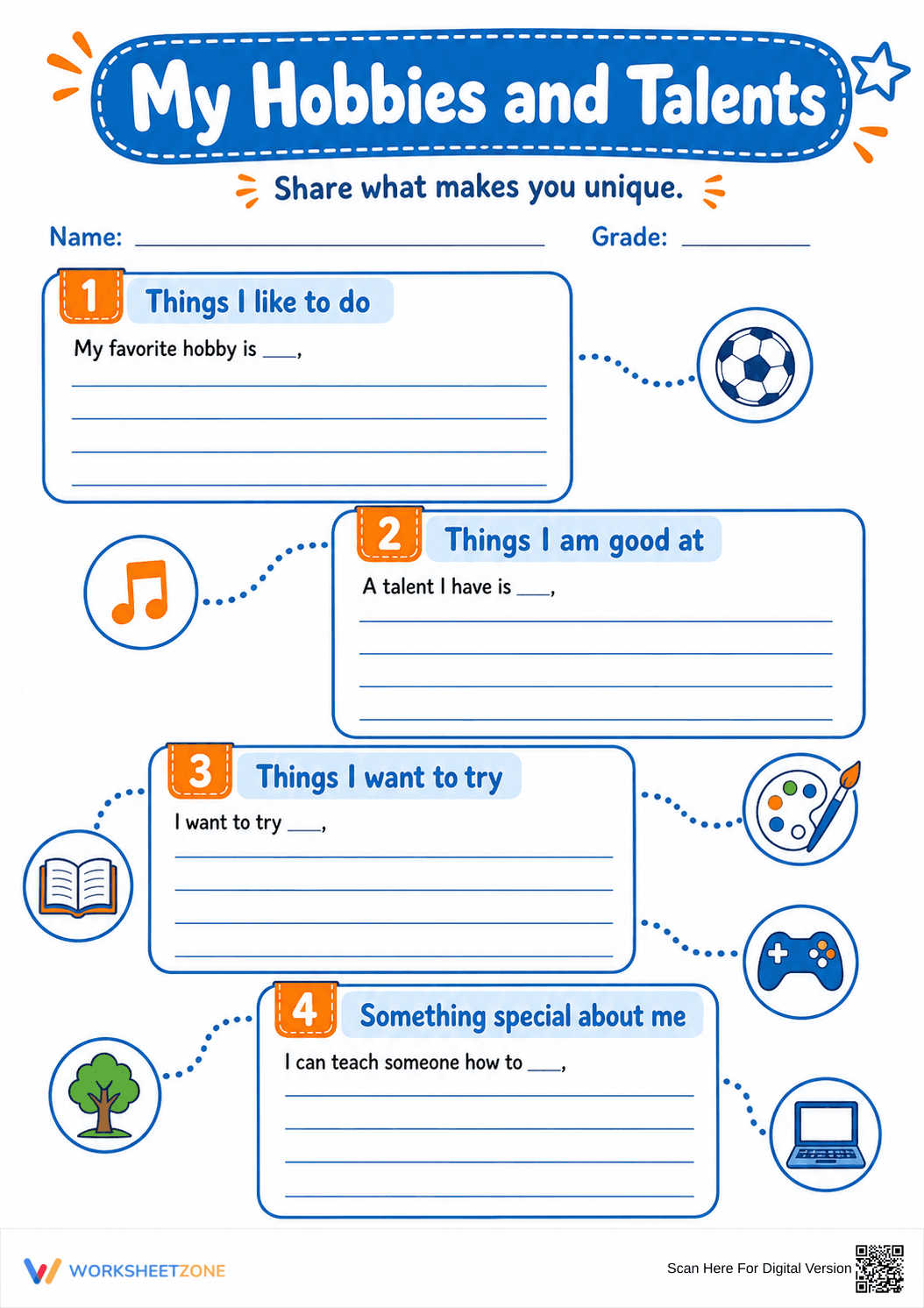 My Hobbies and Talents Worksheet | Grade 3 Printable - Page 1