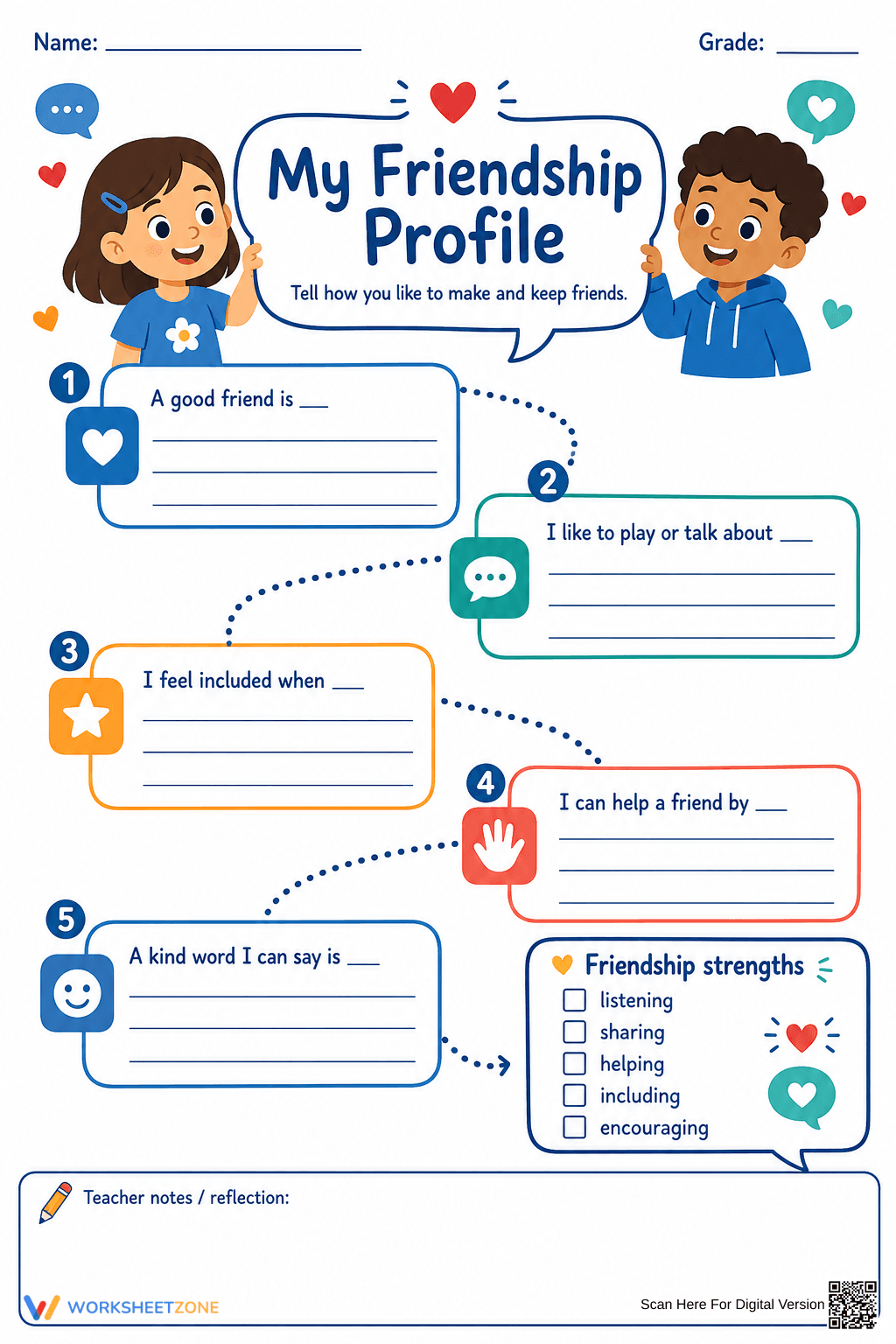 My Friendship Profile Worksheet | Grade 3 Printable - Page 1