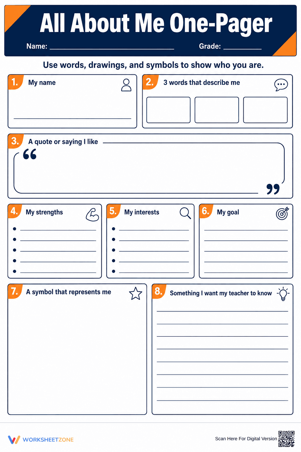 All About Me One-Pager | Grade 6 Essential Worksheet - Page 1