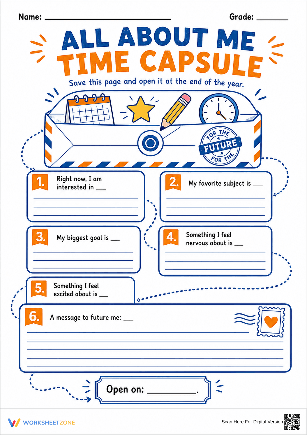 All About Me Time Capsule | Printable Grade 3-6 Worksheet - Page 1