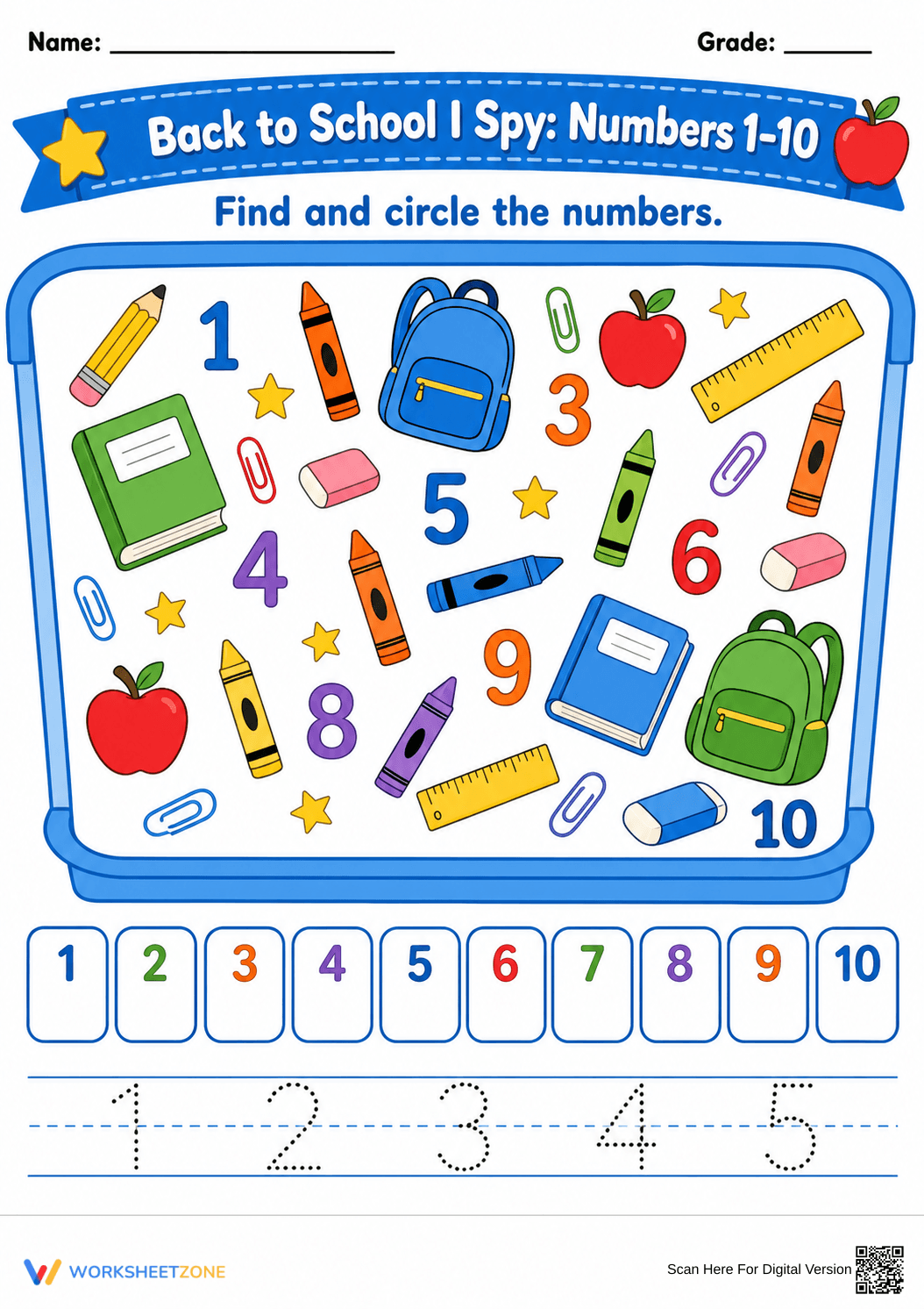 Back to School I Spy Numbers 1-10 | Essential Math - Page 1