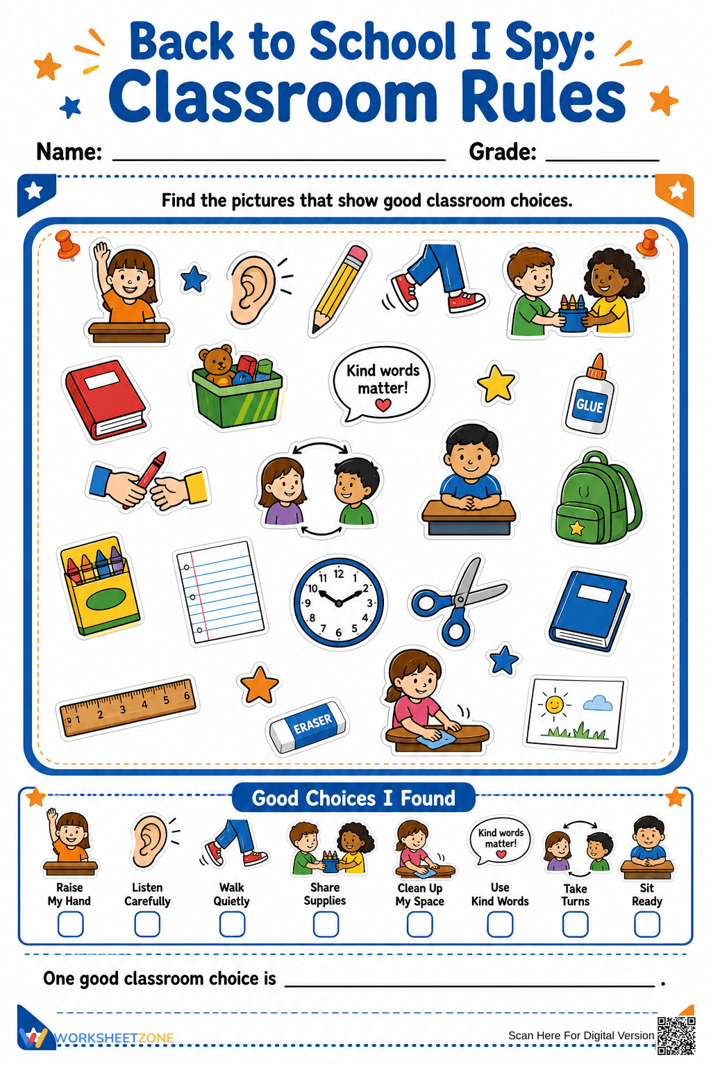 Classroom Rules I Spy Worksheet | Grade 1 Essential - Page 1