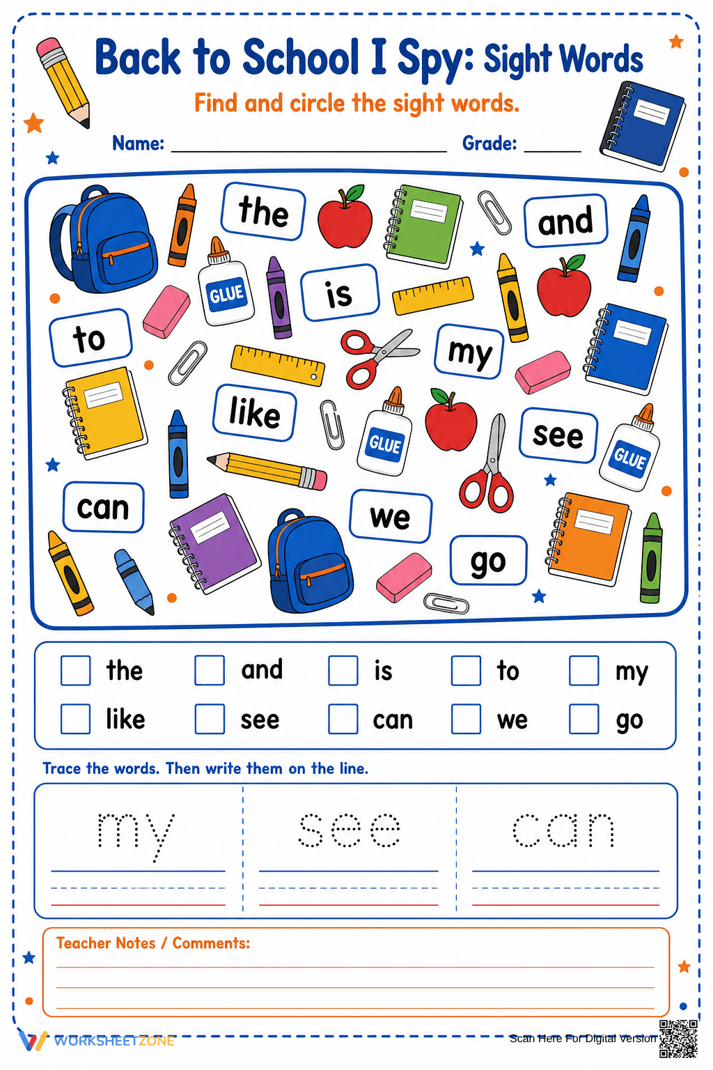 Back to School Sight Words I Spy | Essential Grade K-1 - Page 1