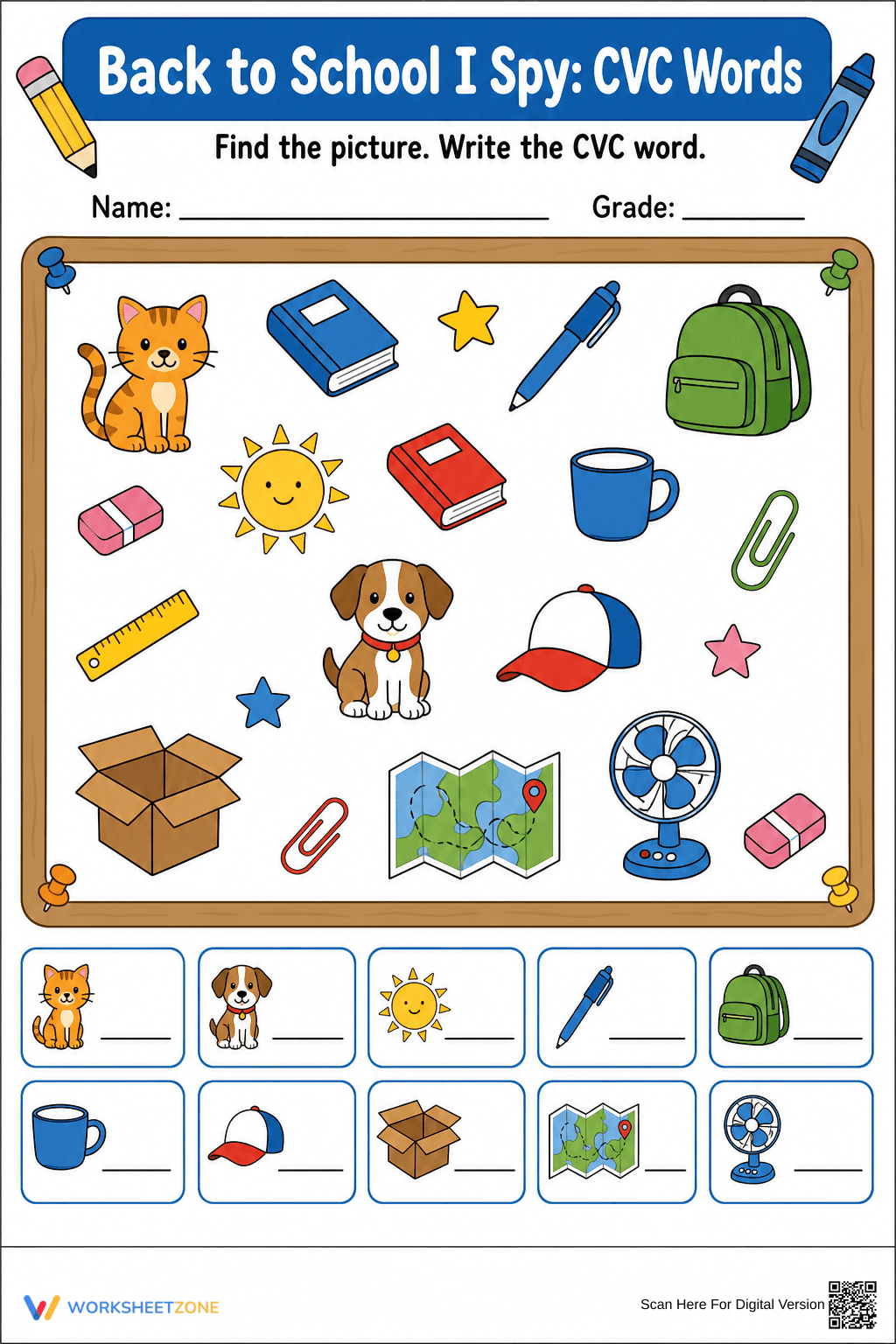 Back to School CVC Words I Spy | Essential Phonics - Page 1
