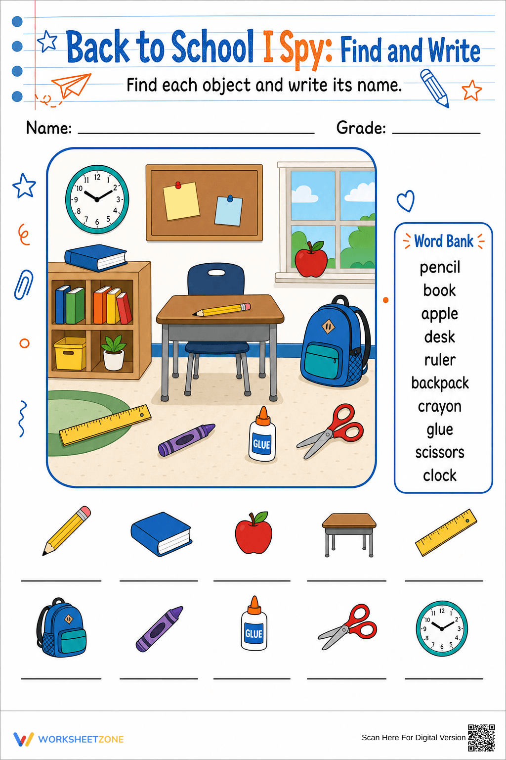 Back to School I Spy Worksheet | Essential Grade 1-3 - Page 1