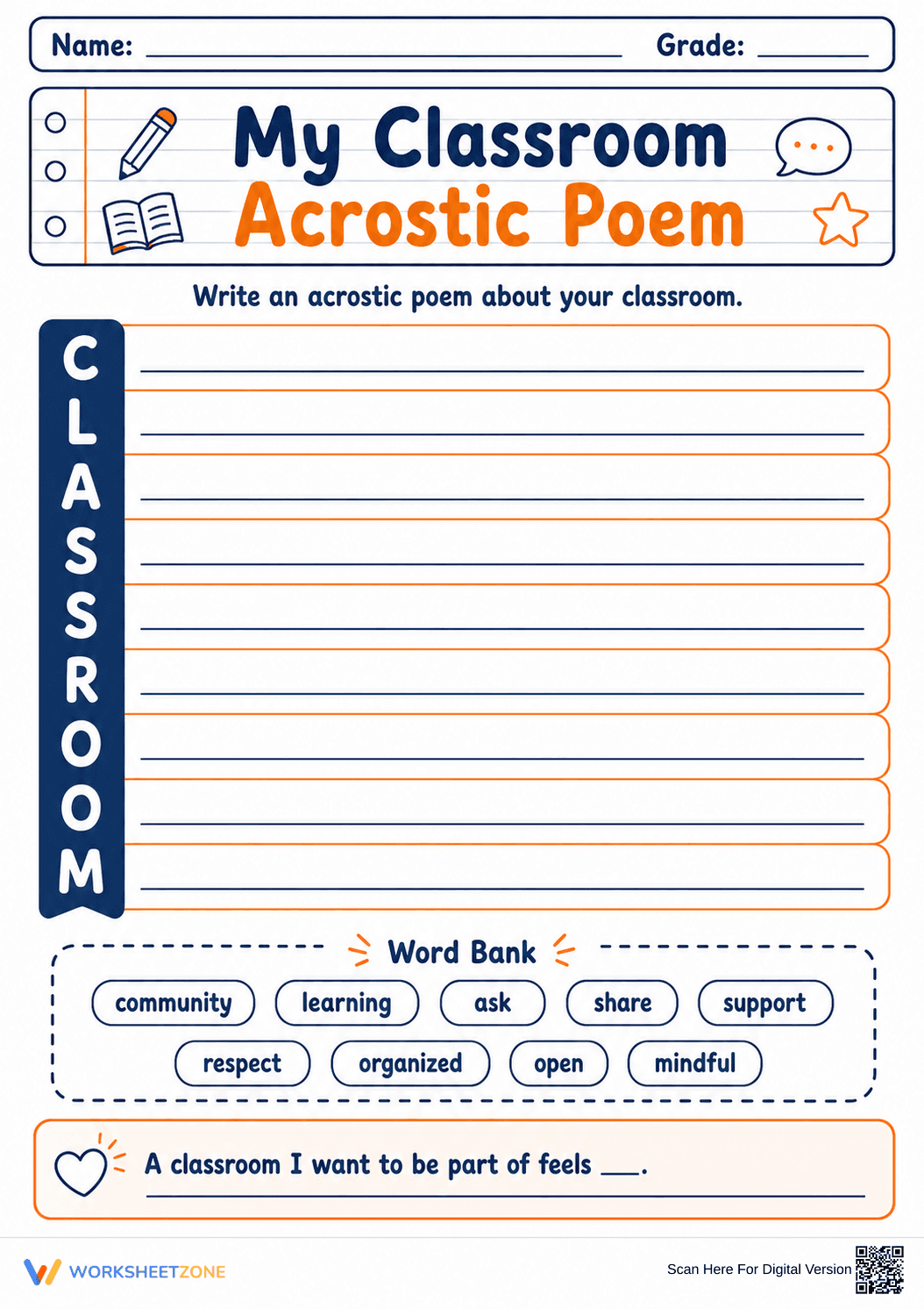 My Classroom Acrostic Poem | Essential Grade 4 Writing - Page 1